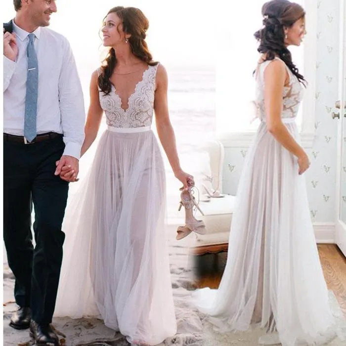 

A word beach wedding dress lace of sexy 2019 custom size