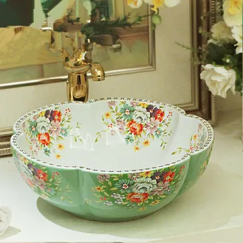 

Jingdezhen factory directly art hand painted ceramic wash basins bathroom sinks green