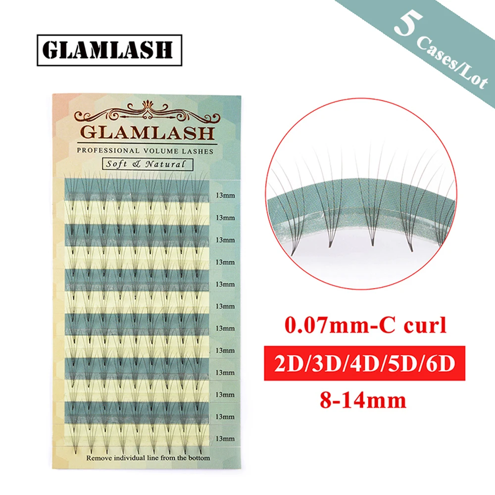 

GLAMLASH Wholesale 5 Cases/Lot Premade fan 2D 3D 4D 5D 6D Eyelash Extension individual russian volume faux mink false lash cilia