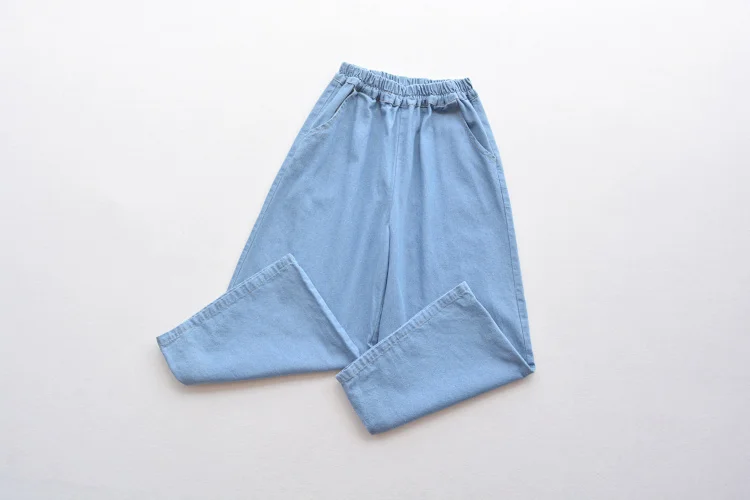 Sakura/милые женские осенние брюки до середины икры, свободные широкие брюки, повседневные синие и голубые