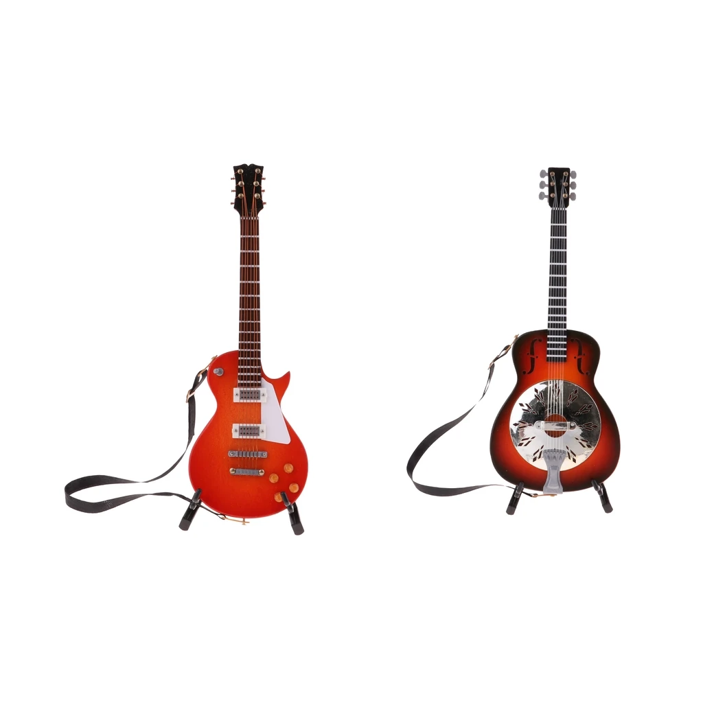 2pcs 1:6 Miniature Guitar Wooden Instrument Model for Home Decoration/Birthday Gifts and Music Lovers