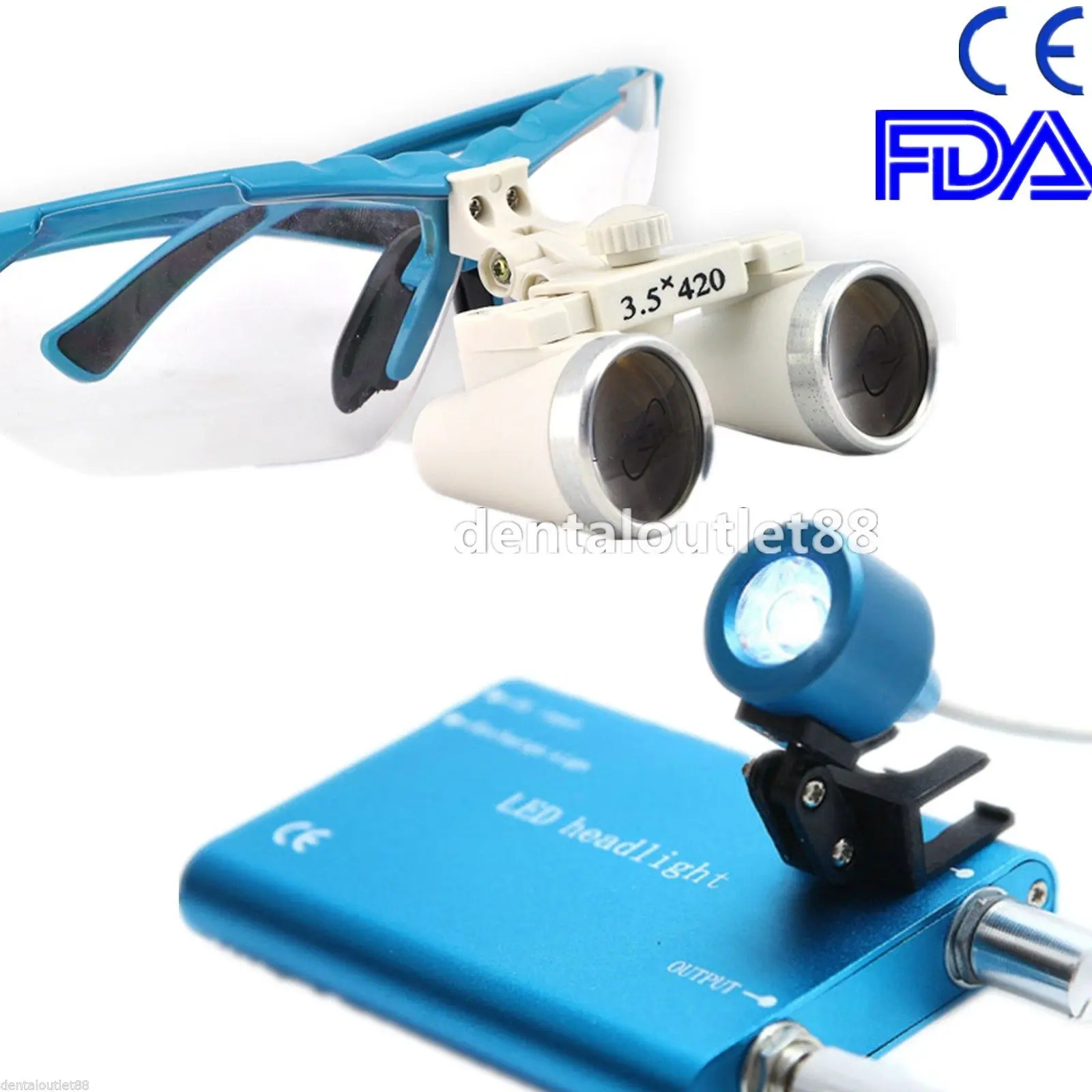 

CE## NEW 3.5X BLUE Dental Surgical Binocular Loupe 420mm LED Head Light Lamp