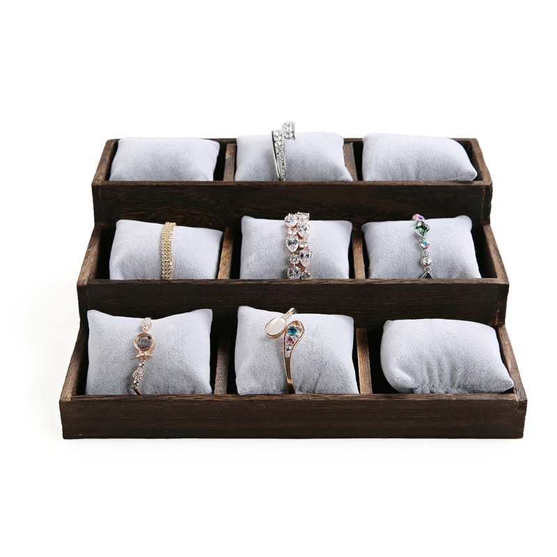 

ANFEI 9 Holes Wood Jewelry Watch Display Holder With Microfiber Insert For Showcasing Bracelet Bangle Jewelry Organizer GD2009