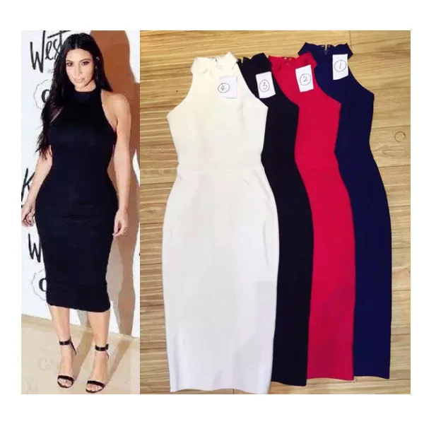 

Womens turtle neck sleeveless blue white midi bandage rayon black hl kim kardashian bodycon dress