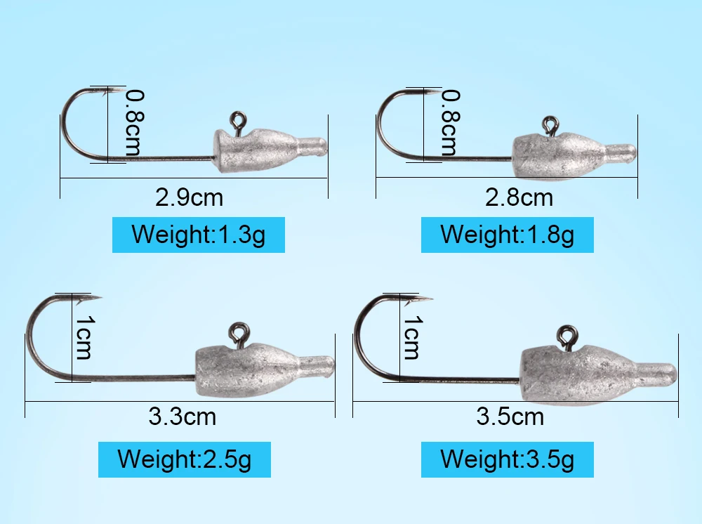 RoseWood Fishing Hook 10pcs 1.3g 1.8g 2.5g 3.5g Jig Head Increased Lead Head Hooks For Soft Worm Hook Fishing Accessories Tackle  (6)