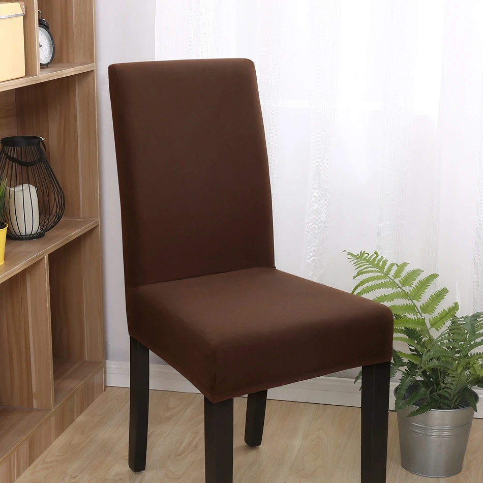 FXKF 100 Polyester Brown Solid Color Universal Stretch Chair Cover