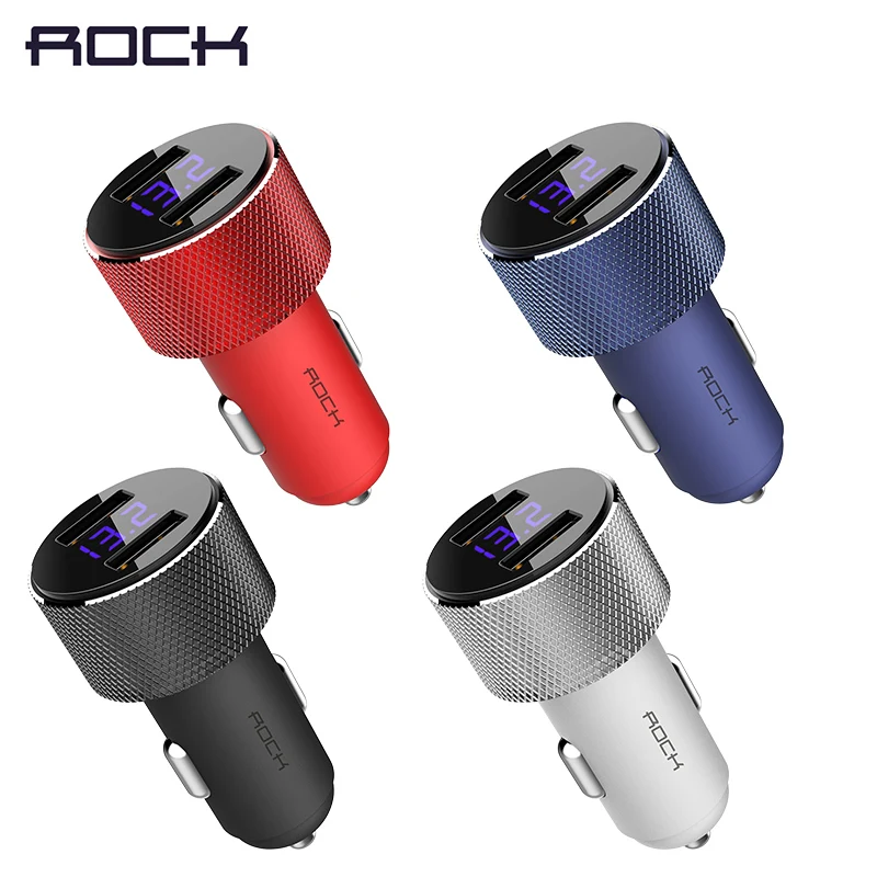 

ROCK 5V 3.4A Metal Dual USB Car Charger Digital Display For iPhone X 8 XS MAX 7 Xiaomi Samsung Fast Charging Voltage Monitoring