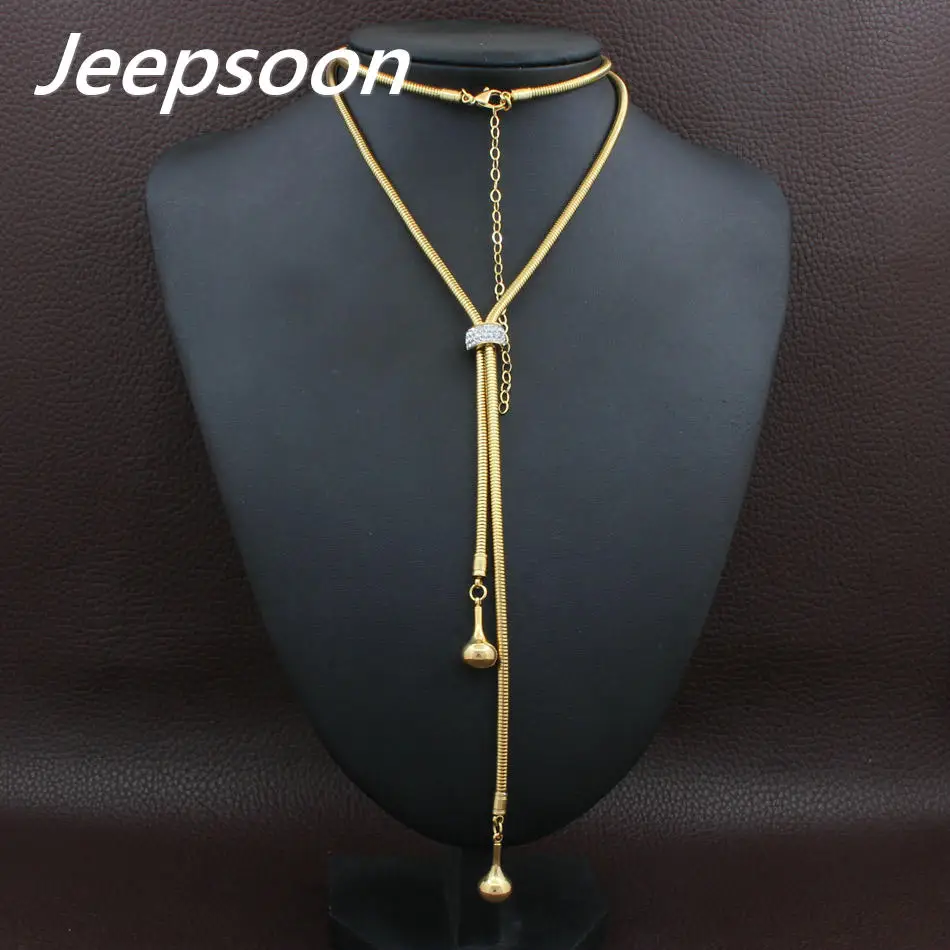 

Fashion Stainless Steel Jewelry For Woman Simulated Pear Long Chain Necklace High Quality Rhinestone Jeepsoon NEIGAEBJ