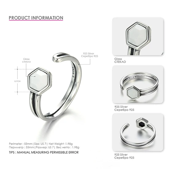 EMRG012-1 EManco, 925 пробы, серебряные кольца для женщин, шестиугольник, обручальное, Открытое кольцо, классическое, романтическое, хорошее ювелирное изделие, минималистичные, подарки для женщин - Цвет основного камня: EMRG012-1