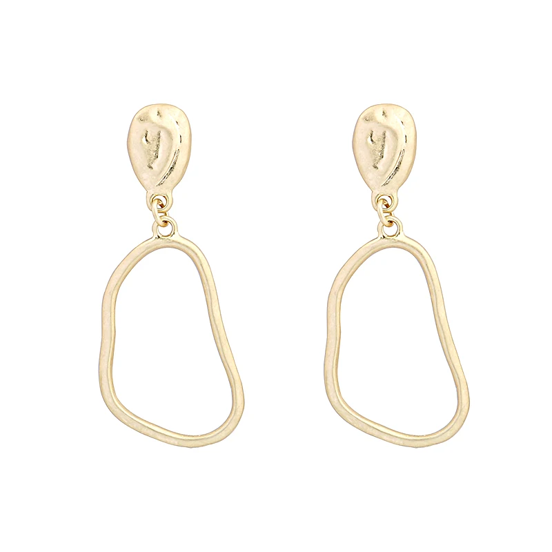 

LWONG New Matte Gold Color Irregular Hoop Earrings for Women Brass Jewelry Designer Minimalist Earrings Geometrical Earrings Hot