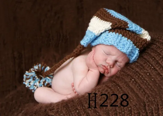 Распродажа шапка usd9.6 для длинных Кепки новорожденных капот крючком Кепки S Baby Шапка-бини Детская меховая шапка - Цвет: Синий