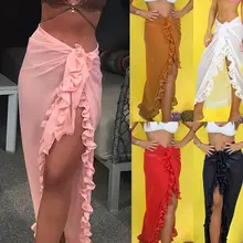 Женский купальник, бикини, пляжная одежда, накидка, купальник, юбка с оборками, шифон, длинные юбки, Женская миди-юбка с высокой талией, галстук-бабочка