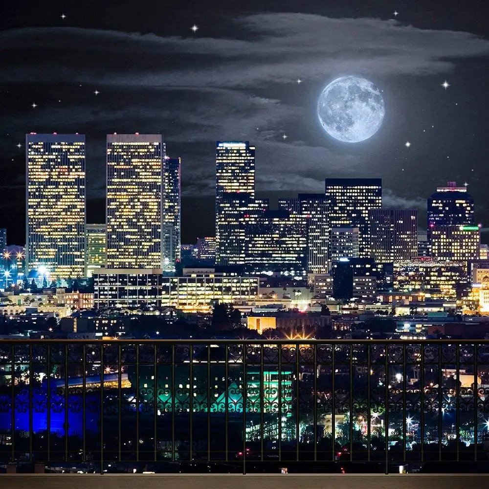 Los Angeles Moonlight City Skyline night background Высокое качество компьютерная печать фон для