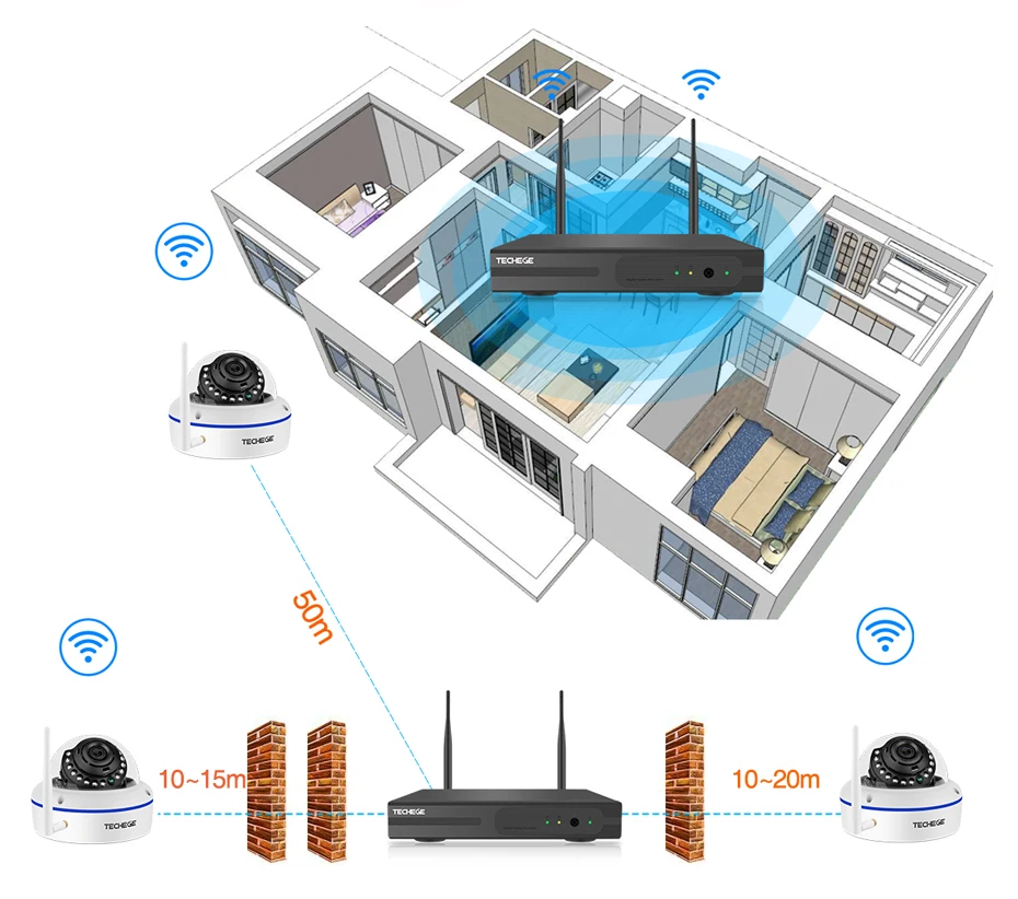 Techege 1080P Беспроводная система видеонаблюдения 4CH HD WiFi NVR комплект 2MP Открытый Антивандальный Купол IP Wifi камера система безопасности наблюдения