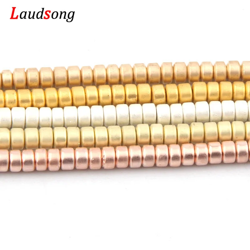 

2x3.5mm Rose Gold Silver Matte Hematite Loose Spacer Beads for Jewelry Making Natural Stone Diy Necklace Bracelet 200pcs/strand