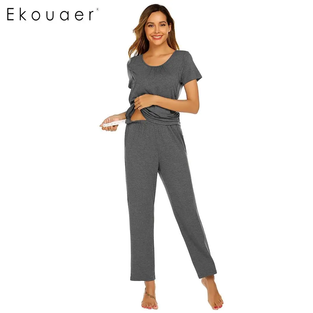

Ekouaer Women Pijama Sleepwear Pregnant Homewear Women Breast-feeding T-shirt and Pants Pajamas Set Lounge Nightwear