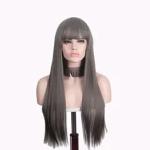 Длинный парик Прямые Anxin парики для Для женщин синтетический коричневый прическа с челкой(коричневый) Косплэй Цвет как натуральный