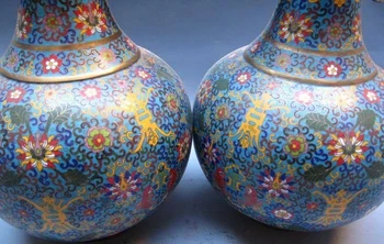 

18 China Regius Palace 100% Pure Bronze cloisonne enamel Longevity Pot Vase Pair