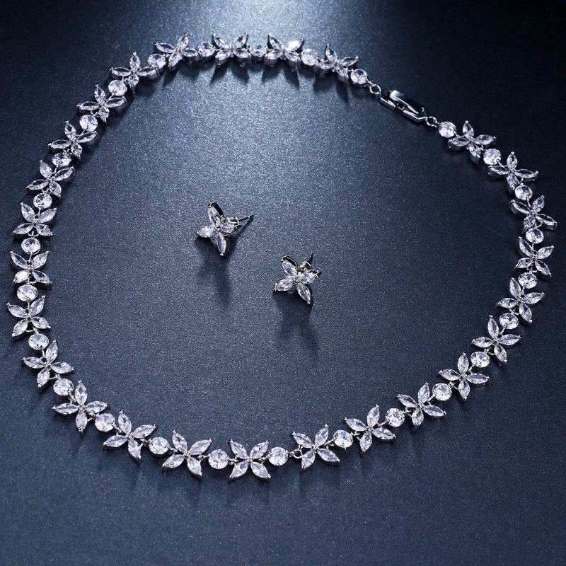 Emmaya Zircons Stunning Crystal Necklace and Earrings Luxury Bridal Party Jewelry Set For Wedding Evening Gift Bridal Jewelry Sets