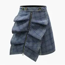 Европейский станция Новинка осени юбка с нестандартными рюшами для девочек детская одежда на молнии, с завышенной талией, в клетку, Модный повседневный костюм с юбкой