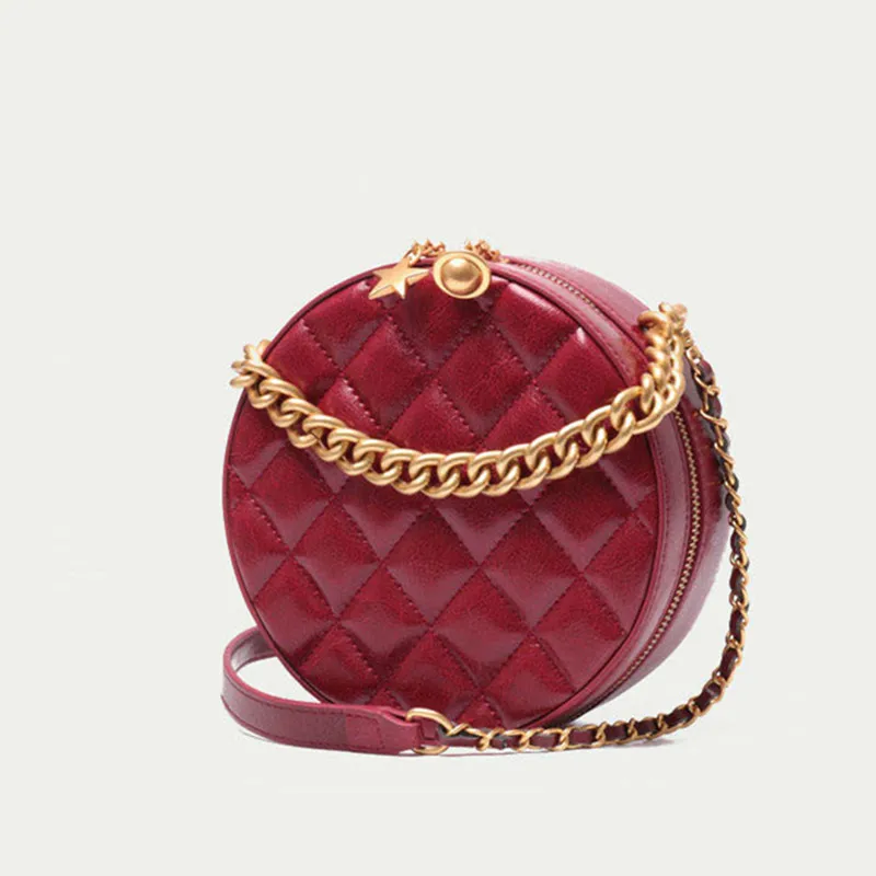 

2019 Lady Handbags Women Messenger Black Bags Genuine Leather Circular Cowhide Ladies Mini Luxurious Diamond Lattice Party Bag
