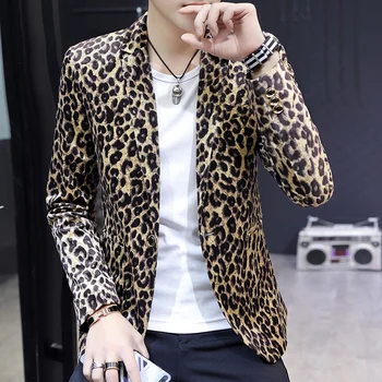 

HO 2019 spring new leopard blazer blazer youth print slim handsome blazer tide