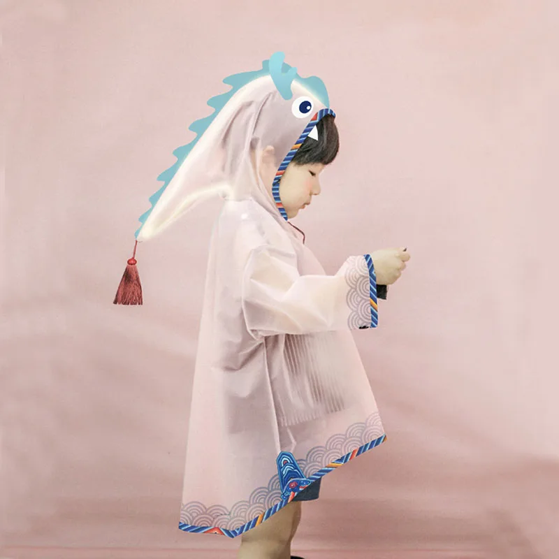 

Children Fashion Cool Dinosaur With Hat Waterproof Light Raincoat Cute 3D Semi-transparent EVA Robes Hiking Raincoats