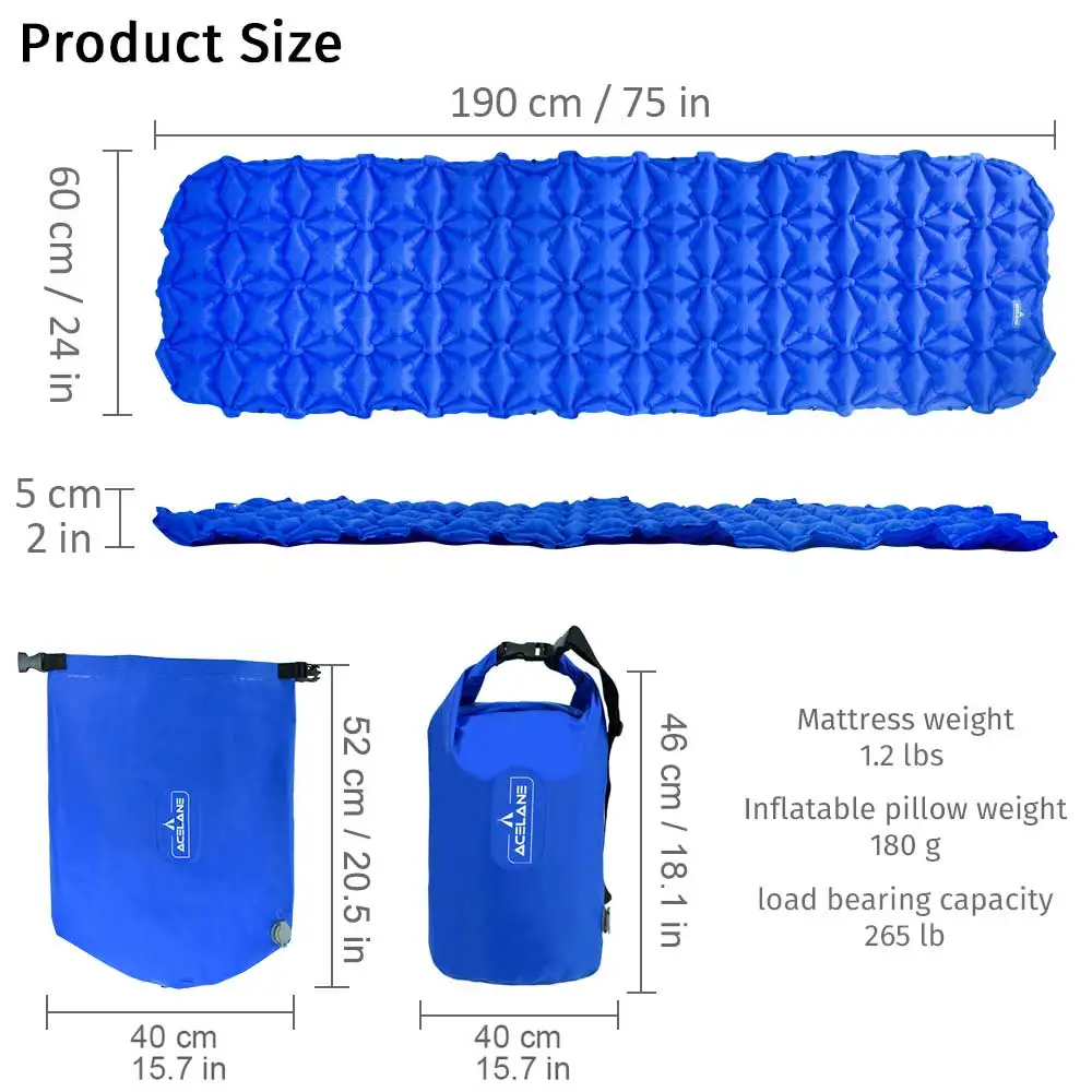 Acelane Сверхлегкий коврик для кемпинга Подушка кровать с подушкой сухой мешок насос надувной воздушный матрац для кемпинга спальный коврик для отдыха на природе