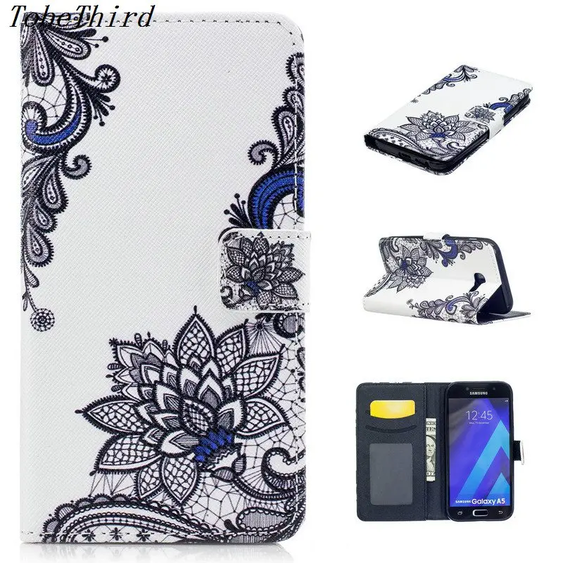 For Samsung A3 2017 Case Cartoon Flower Pattern Card Slots PU Leather Wallet Flip Cover Case For Samsung Galaxy A3 2017 A320