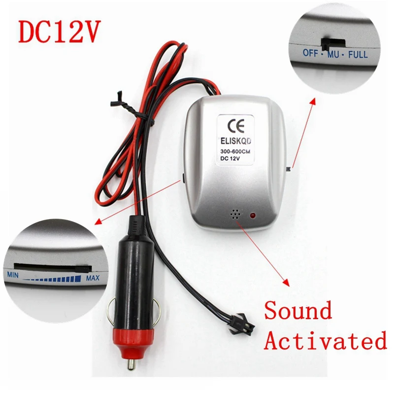 

Sound Activation DC12V Car Cigarette Lighter Power Supply Adapter Driver Controller Inverter For 1-6M El Wire,DC To AC
