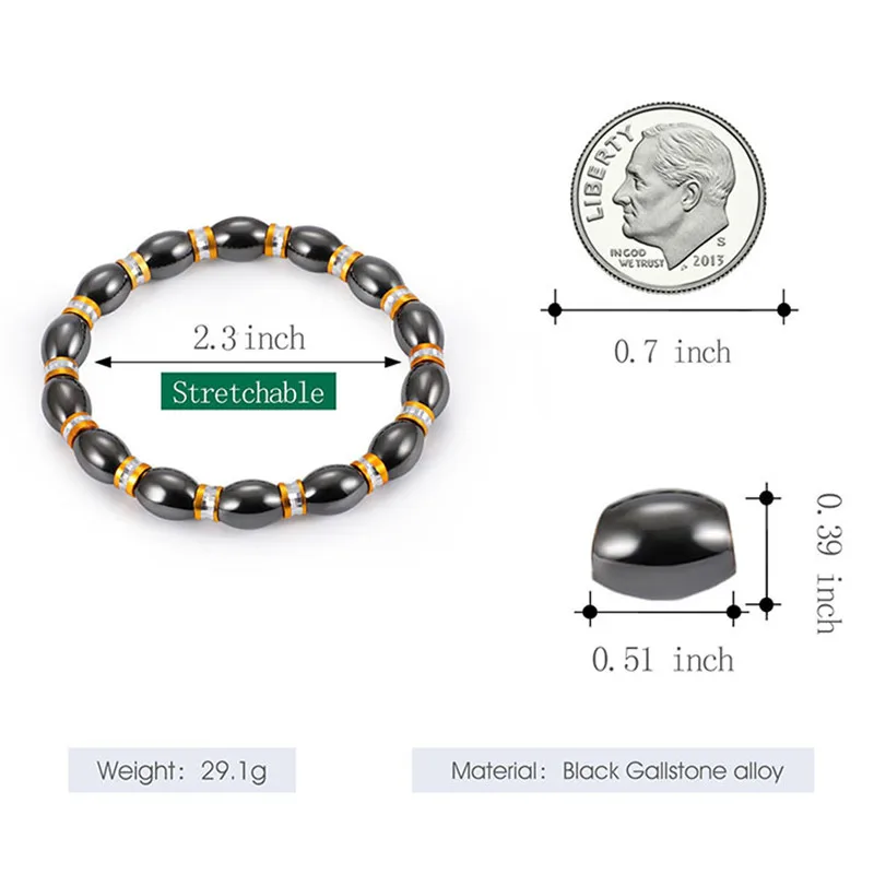 Профессиональная потеря веса круглый черный камень магнитотерапия лодыжки кружева здравоохранения магнитного гематита стрейч кольцо для мужчин и женщин