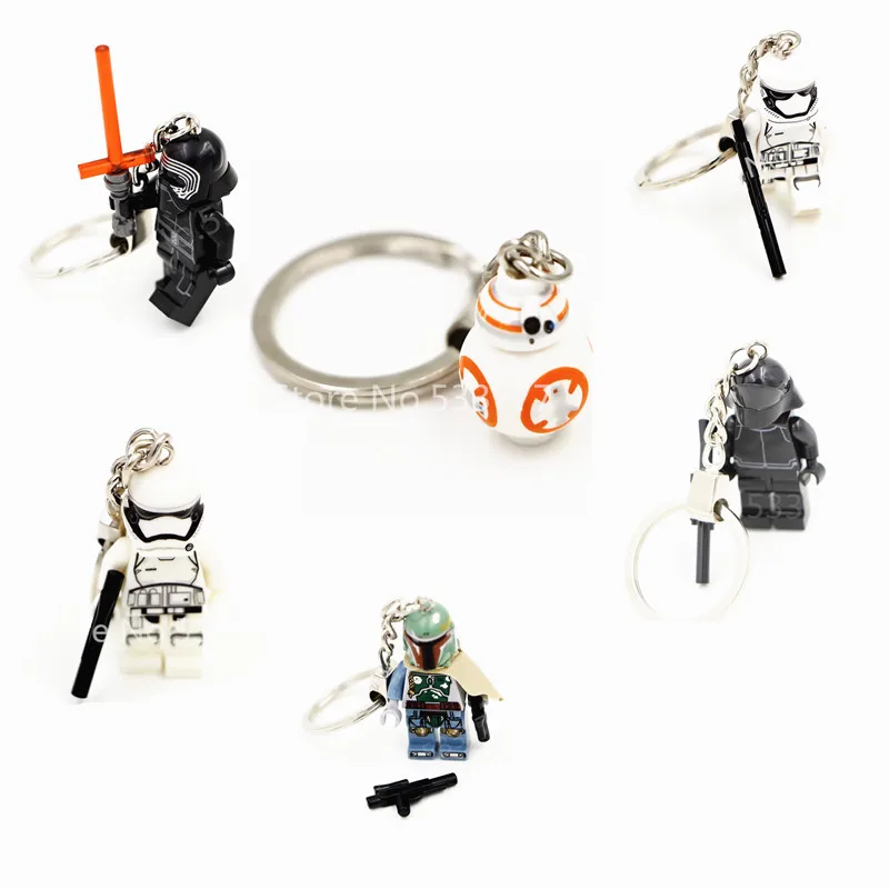 

6Pcs/Set Star Wars Marveled super heroes Minifigures keychain Fashion key chain Building Block DIY Assemble Figure Toys