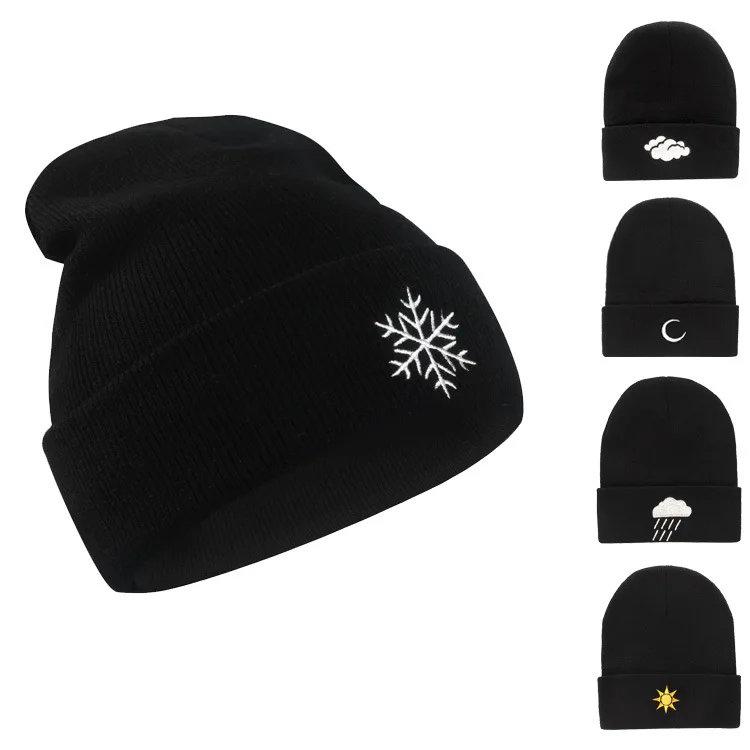 

& Unisex Embroidery knitted hat women Men hat snowflak Winter Knitted Wool Cap Hip-Hop Skullies hat Beanie Hat Casual Gorro cap