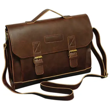 

2018 new fashion high quality casual Men's Leather Messenger Shoulder Bags Business Work Briefcase Laptop Bag Handbag, Brown