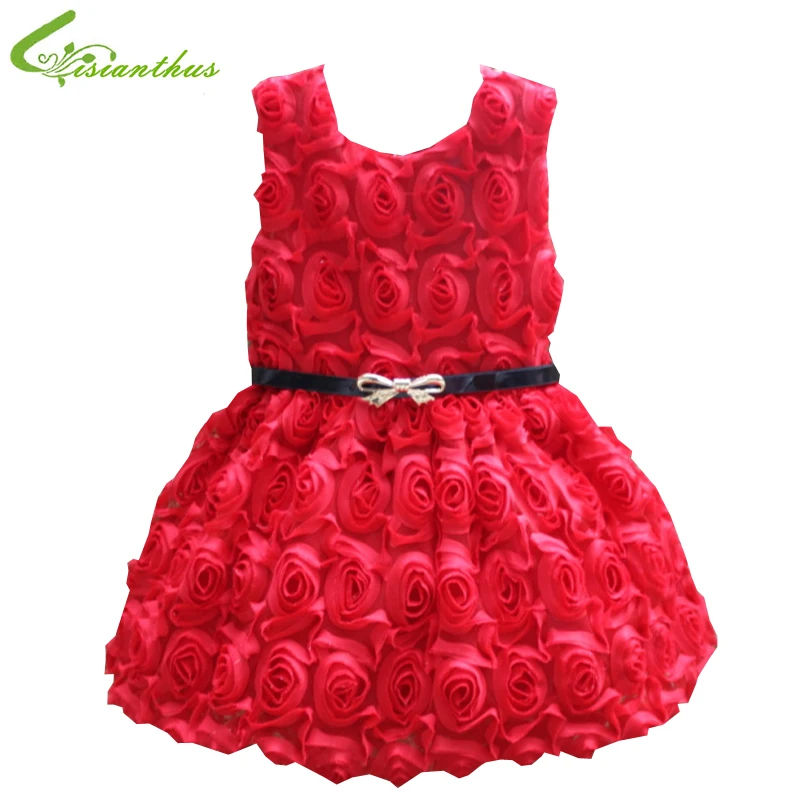 

Girls Rose Flower Dress Baby Princess Vest Dress With Belt 2-4Y Chirldren Summer Sleeveless Dress Free Drop Shipping Wholesale