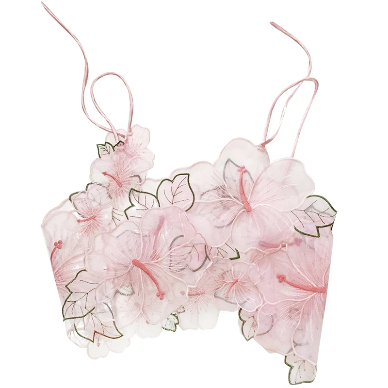 

Summer Cami Transparent Crop Top Women Sexy Sleeveless Flowers Camis Slim Ougen Yam Embroidery Top Camisole Women Tank Top