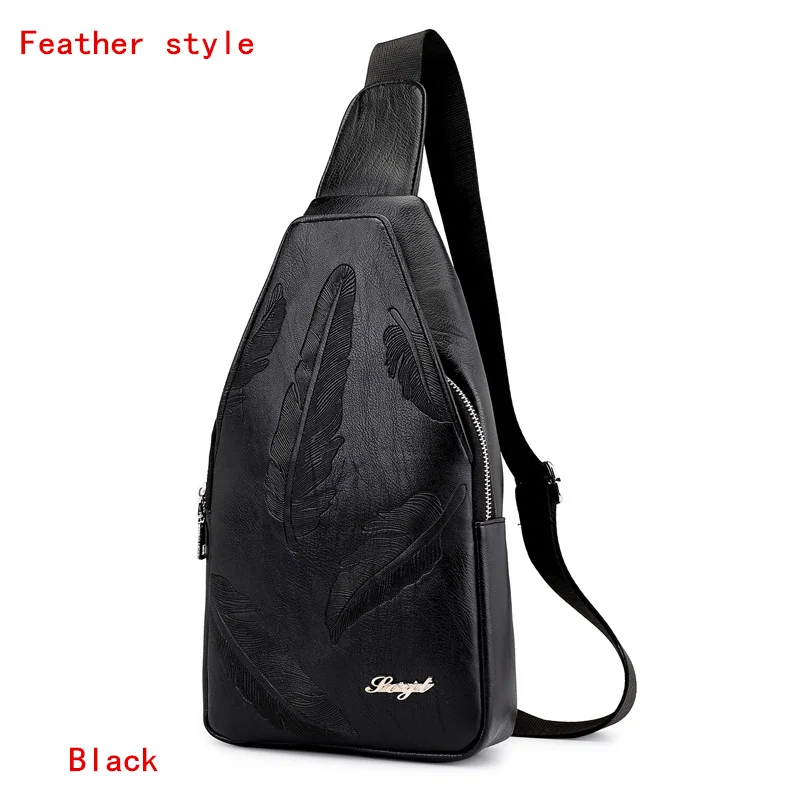 Мужские сумки через плечо, Мужская нагрудная сумка, дизайнерская сумка-мессенджер, кожаная сумка через плечо, диагональная посылка, новинка, рюкзак для путешествий - Цвет: Feather style
