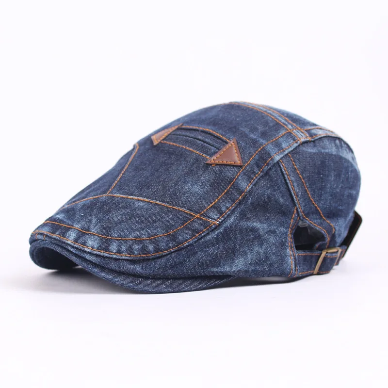 Мода Denim Берет Мужчин и Женщин Случайные Шляпу Vintage Cap Мужчин Gorras Casquette Береты Шляпы Boinas Плоские Крышки - Цвет: Dark Blue