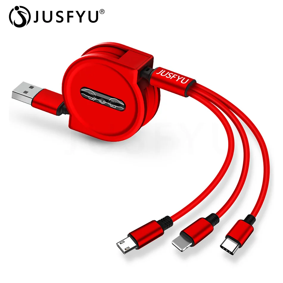 

JUSFYU 3 in 1 Multi Charging Cable Micro USB Type C Retractable 2.5A Fast Charger Cord For iPhone Huawei Apple Android Interface