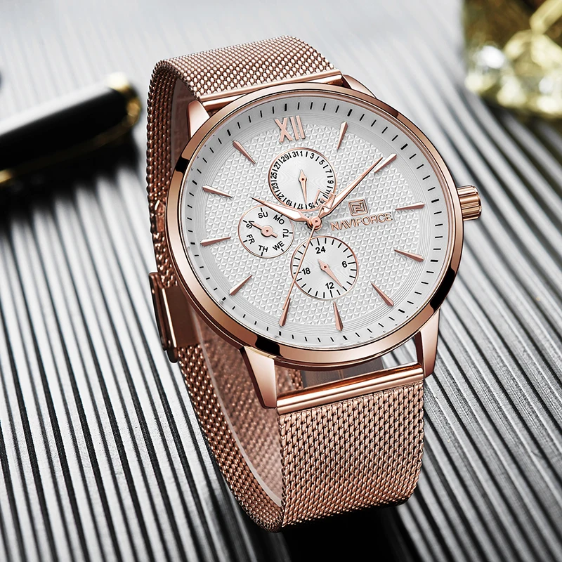 Tanie NAVIFORCE Top marka zegarki luksusowe mężczyźni ze stali nierdzewnej ultra cienkie zegarki męskie data zegar kwarcowy sport zegarek Relogio Masculino