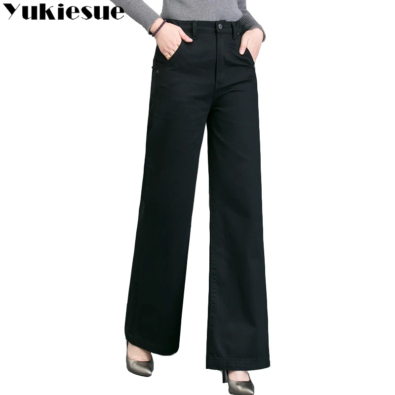 

2018 New Female Elegant Wide Leg Flare Jeans for women High Waist Womens Jeans large Sizes Straight women's Jeans black white