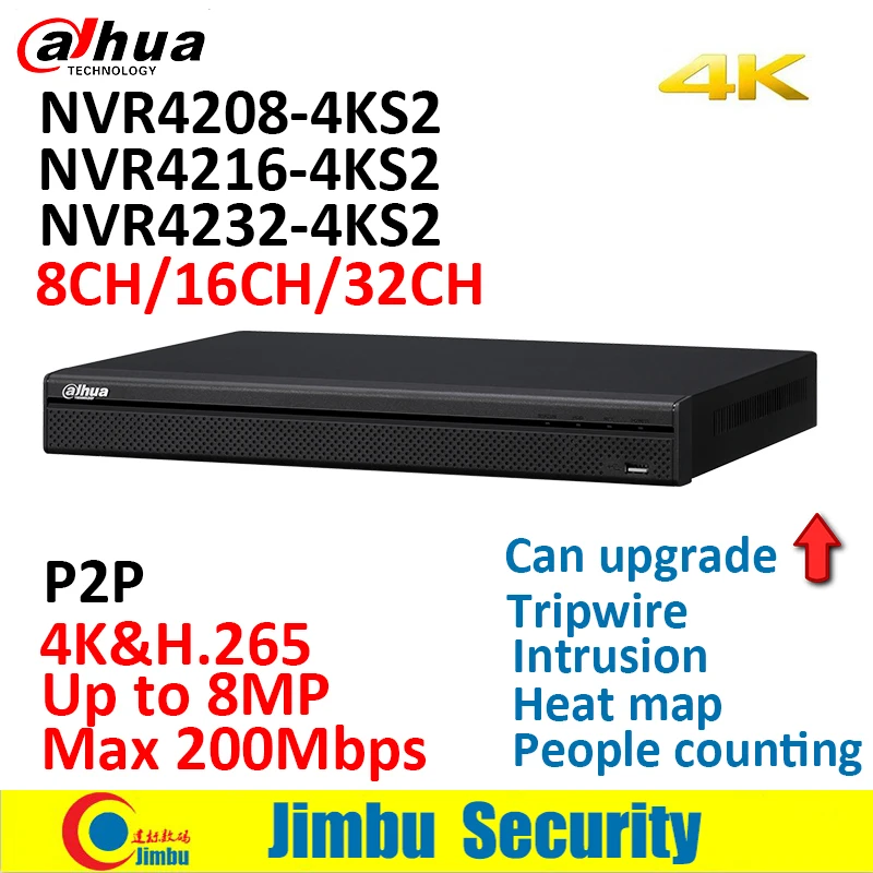 

Dahua 4K NVR video recorrder NVR4208-4KS2 8CH NVR4216-4KS2 16CH NVR4232-4KS2 32CH H.265/H.264 Up to 8MP Resolution