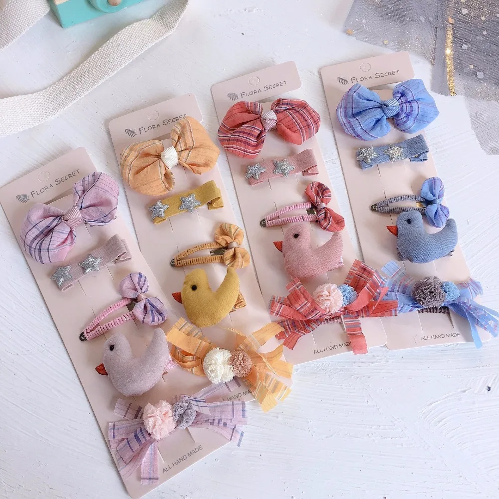 

Korea Handmade Cloth Fabric Cartoon Duck Bowknot BB Hairpins Hair clips Children Girl Kids Head wear Set Accessories-SWC5