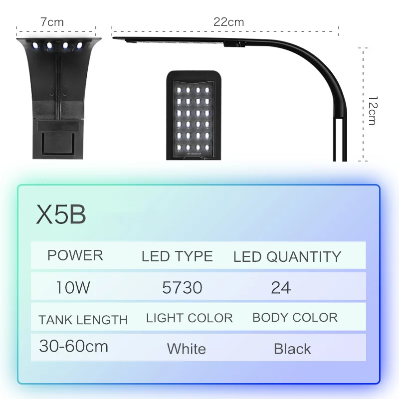 X5B White light Супер тонкий светодиодный светильник для аквариума, освещение для растений 5 Вт/10 Вт/15 Вт, освещение для водных растений, водонепроницаемая лампа для аквариума - Цвет: X5B White light