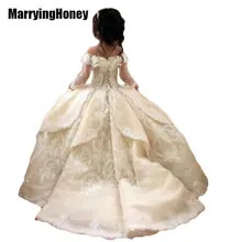 Vestidos Da Menina de flor para Casamentos com Trem Do Laço vestido de Baile Vestido de Princesa Meninas vestido de daminha Princesa vestido robe fille