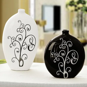 

Modern Small Mouth Porcelain Vase Contracted Fashion Ceramic Vase Crafts Black And White Vase With Flowers Pattern