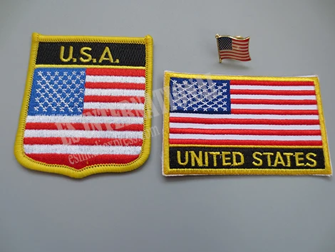 

National Flag Embroidery Patches and Metal Flag Lapel Pin U.S.A USA America