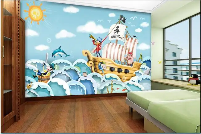 

3d wallpaper custom mural non-woven wal stickers Hd hand-drawn cartoon pirate ship painting adornment TV setting 3d wall paper