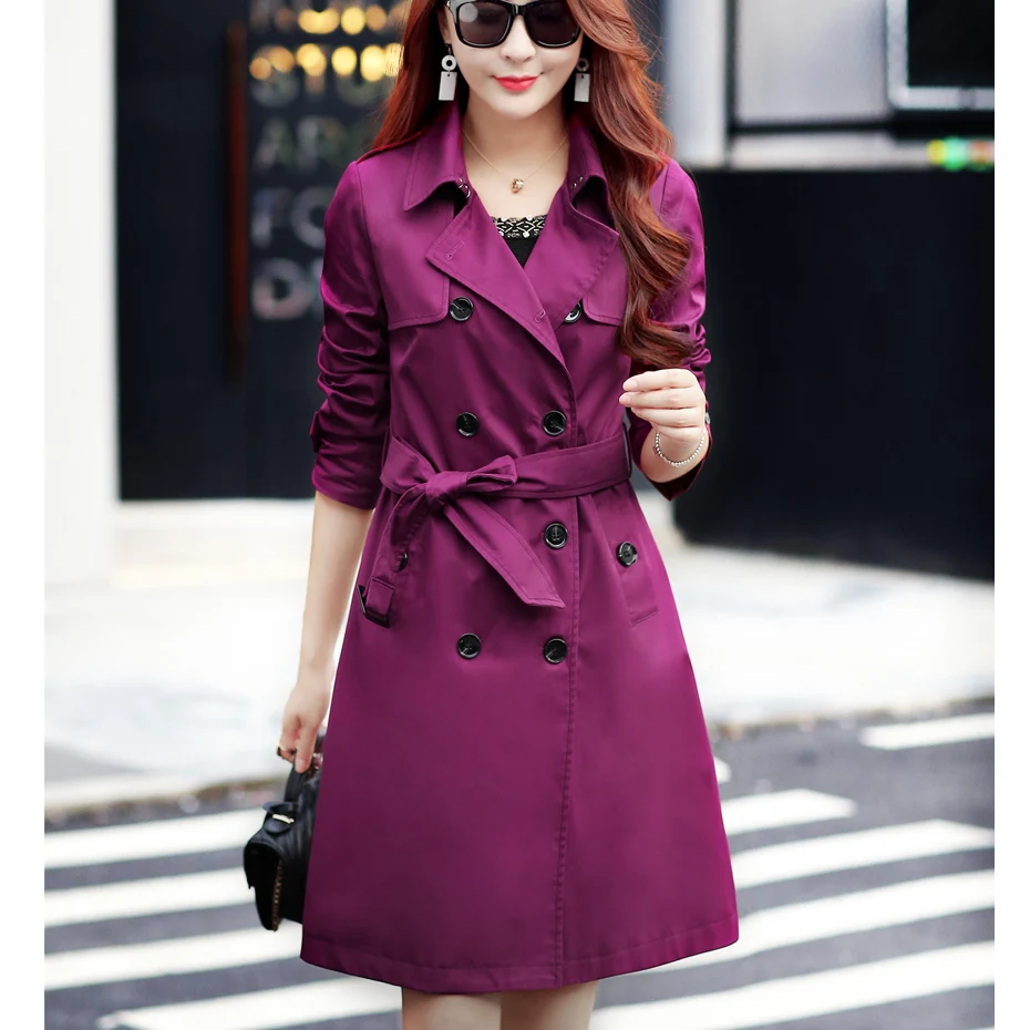 

Slim slimming trench coat in the long section of the new large size spring and autumn coat women's long-sleeved British wind