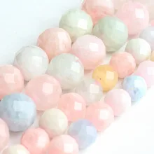 Размеры 6/8 мм 7,5 ''природные ограненные, морганитом, неоправленные полудрагоценные камни для изготовления ювелирных изделий, Круглые, сделай сам, камень браслет из бисера Цепочки и ожерелья